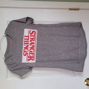 Stranger Things gray and white short sleeved T-shirt. Sz small.